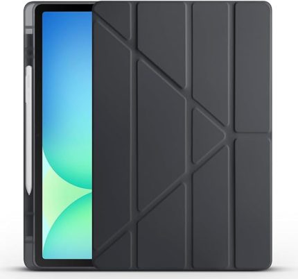 Samsung Galaxy Tab S10 Fe Plus 13.1 inç ile Uyumlu Kılıf Tri Folding Silikon Kalem Bölmeli Katlanabilir Standlı PU Deri Yumuşak Kapak Tablet Kılıfı Akıllı Kapak Uyku Modlu, Siyah
