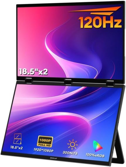 Z18W 2x18.5" Çift Ekran 1920 * 1080@120Hz Full HD IPS Panel Type-C 100% sRGB 300Cd/m² Taşınabilir Monitör