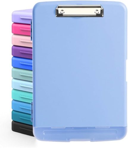 Saklama panosu, sağlam klipsli pano, kalem tutuculu, A4 plastik kıskaçlı tahtalar, düşük profil klipsli güçlü sıkıştırma tahtaları, iş için ideal (açık mavi)