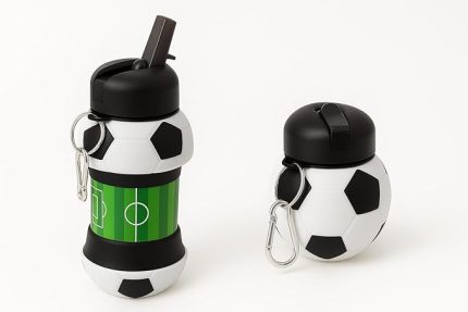 Basketbol ve Tenis Topu Şeklinde Katlanabilir Matara, 0.5L Silikon Spor Su Şişesi, Taşınabilir ve Hafif (Futbol)