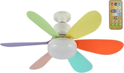 Ve Uzaktan Kumandalı Tavan Vantilatörleri, 6 Sessiz Tavan Vantilatörü ABS Kanatları, Fan Zamanlamalı E27 Tavan Işıkları, Oturma Odası Mutfak Için Kısılabilir LED Işık, 3 Hız, Zamanlama