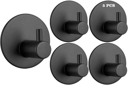 Yapışkanlı Askılık - 5'li Paket, Ağır Hizmet, Duvar Kancaları, Su Geçirmez Paslanmaz Çelik Askılıklar Ceket, Havlu, Bornoz Askılık Duvara Montaj, Banyo Mutfak Garaj Ev Otel Ofis Dolabı ve Yatak Odası Askıları 3M Bantlı, Mat Siyah MAT SİYAH 06