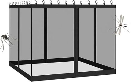 Evrensel Yedek Sivrisinek Ağı, Pergola için Cibinlik, Büyük Çardak File Perdeler, Yan Duvarlar 4 Panelli Ekran Penceresi, Veranda, Bahçe Avlu için (Siyah, 365 x 365 x 220 cm)