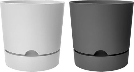 Begonya Saksı Tabaklı Drenajlı Mat Plastik Çiçek Saksısı (2 Adet, 9 Litre, 25cm, Beyaz&Gri)