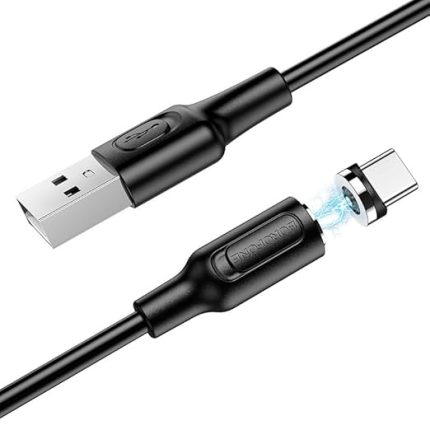 Manyetik Uçlu iPhone 15 Serisi Uyumlu 1 Metre Şarj Kablo Mıknatıs Uçlu Siyah Renk Samsung Uyumlu Şarj Kablo BX41 USB C (Type-C)