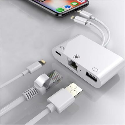 3 in1 şarj adaptörü Lightning Type-C Girişini Kamera Fotoğraf Makinesi Lan Ethernet Girişine Çevirici Dönüştürücü Tip-C RJ45 girişli İphone ile Uyumlu ZR814