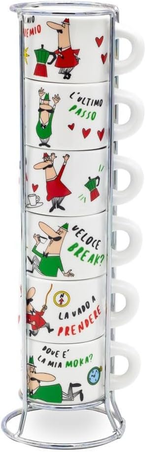 - 6'lı İstiflenebilir Cappuccino Fincan Seti - Karma Renkli - Porselen