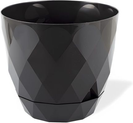 Yakamoz Prizma Saksı Drenajlı Tabaklı Plastik Çiçek Saksısı (Antrasit, 26 lt)