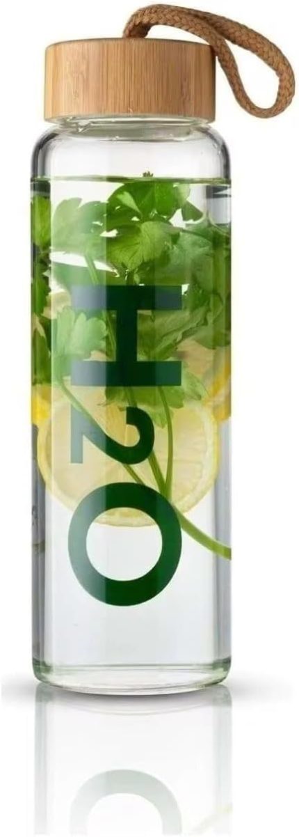 Home Detox Bambu Kapaklı Cam Matara 1000 ml –,Isıya Dayanıklı, Borosilikat Cam, Doğal, Çevre Dostu, Sağlıklı Su Şişesi,Buzdolabı Suluk Suluğu (Detox)