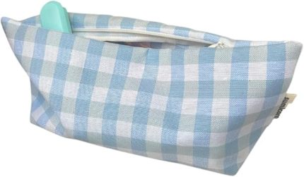 Pötikareli Yıkanabilir Fermuarlı Tek Gözlü Bez Kalemlik Kalem Kutusu Cüzdan Makyaj Çantası Bez Kalem Kesesi (Açık Mavi)