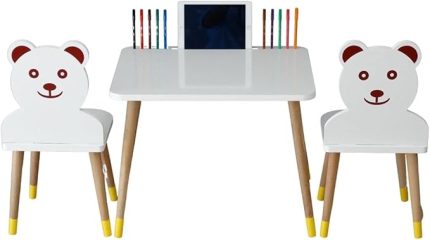 Aktivite Oyun Masa Sandalye Takımı -Tablet -Telefon -kalem Yeri Olup Yaz Sil Yüzey Özellikli-Ayıcıklı Sandalye 2li 1Masa