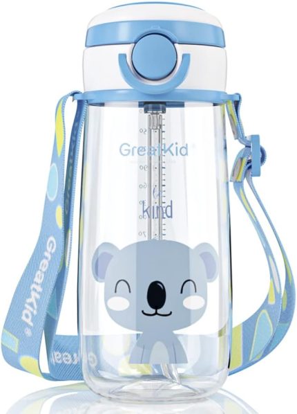 Pipetli içecek şişesi, tekrar kullanılabilir, çocuklar için, 500 ml, tritan, mavi, BPA içermez, katlanır başlık, pipetli şişe, çocuk, okul, kız ve erkek spor şişesi