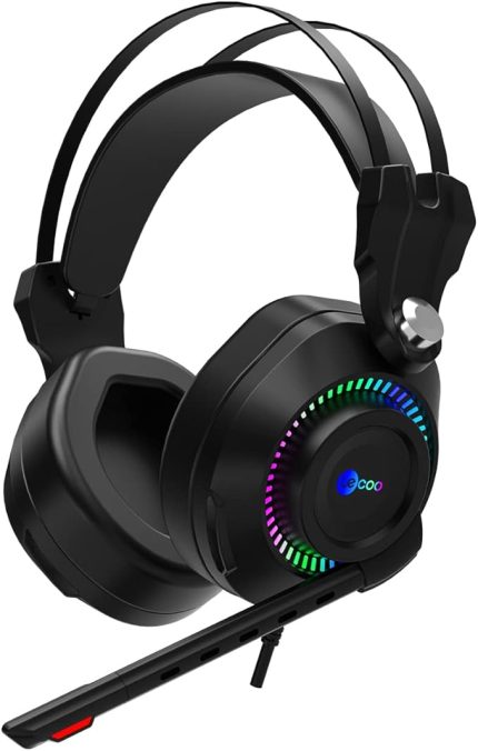 HT405 3.5mm Jack+USB Kulak Üstü RGB LED Aydınlatmalı Konforlu Kulak Yastıkları 50mm Hassas 100dB Ses Sürücüleri Askılı Kafa Bandı Profesyonel Tip Kablolu Mikrofonlu Oyuncu Kulaklığı Siyah