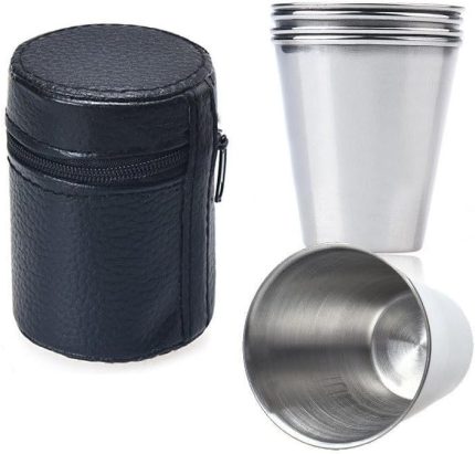 Kılıflı 4 adet 70 ml. Çelik Shot Kahve Kamp Bardağı df37