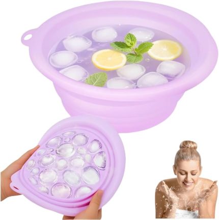 Buz Kasesi, Yüz Buz Banyosu için Kase, Dahili Buz Tepsili Katlanabilir Yüz Kasesi, Cildi Yatıştırır, Evde Kullanım veya Seyahat için Lavabo (Mor)