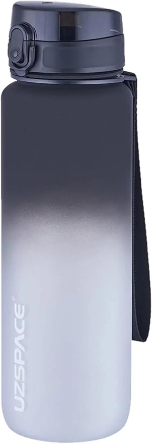 1000ml Büyük Boy Soft Touch Çift Renk Motivasyon Tritan Su Matarası (Siyah-Beyaz)