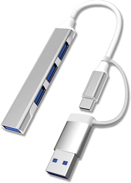Home 4 Port USB Çoklayıcı ve Type-C Adaptör – 2 in 1 Multi USB 3.0 Hub, MacBook Pro/Air ve Type-C Cihazlar ile Uyumlu, OTG Destekli USB Dönüştürücü
