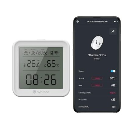Akıllı Wi-Fi LCD Ekranlı Sıcaklık ve Nem Sensörü, Gerçek Zamanlı Sıcaklık ve Nem Verileri, Uygulama Üzerinden Anında Bildirim