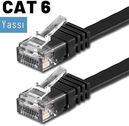 CAT6 Yassı Ethernet Network Lan İnternet Kablosu Siyah 1 Metre