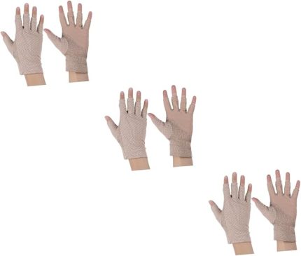 3 Çift ultra ince eldivenler uv korumalı eldiven parmak eldiveni ince eldiven çalışır egzersiz eldiveni UV eldiven güneş koruyucu eldiven kadınlar için UV eldivenleri Khaki