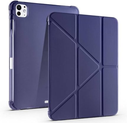 Pro 11 inç M4 2024 İle Uyumlu Kılıf Üçgen Katlanabilir Kalem Şarj Bölmeli Kılıf A2836 A2837 A3006 Lacivert