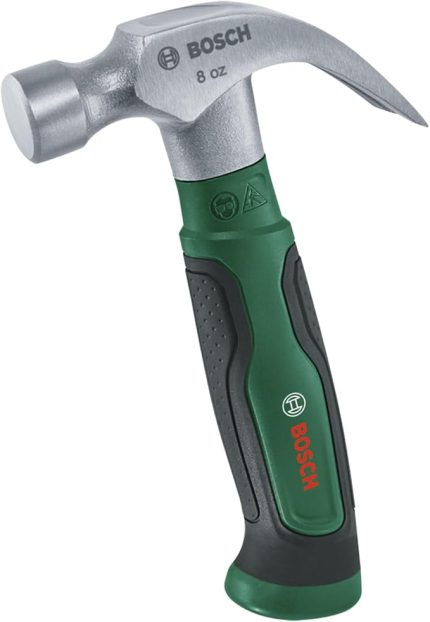 Tırnaklı çekiç 225 g/8 oz (kompakt Stubby model; sert darbe yüzeyi; sağlam karbon çelik; V şeklinde pençe; düşük titreşim için fiberglas çekirdekli konforlu yumuşak sap