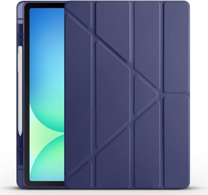 Samsung Galaxy Tab S10 Fe Plus / 13.1" inç ile Uyumlu Kılıf Tri Folding Silikon Kalem Bölmeli Katlanabilir Standlı PU Deri Yumuşak Kapak, Tablet Kılıfı [Akıllı Kapak, Uyku Modlu] - Lacivert