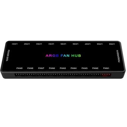 PWM Fan Hub, Adressable 5V 3Pin ARGB & 12V 4Pin PWM 2'si 1 arada RGB kasa fan hub, gizli manyetik tabanlı ve SATA Power 18 bağlantı noktası, 9 bilgisayar CPU fan dağıtıcısını destekler