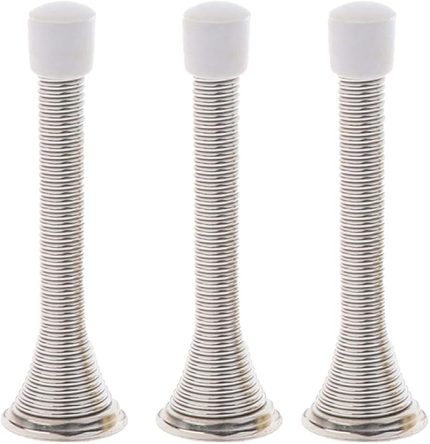 3 Paket Kapı Stoperi, Bükülebilir Yaylı Çelik Kapı Stoperleri Duvara Monte Kapı Stoperleri Kauçuk Tampon Uçları ve Vida Tabanı ile (Fırçalanmış)