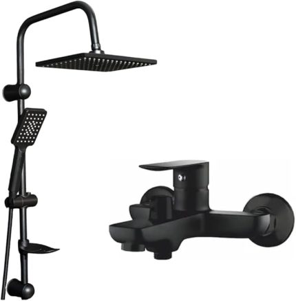 Robot Yağmurlama Duş Seti, Fleko Banyo Bataryası 2Li Modern Set (Siyah nero 2 li set)