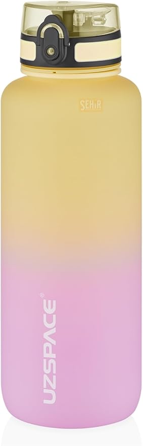 1500ml Çift Renkli Sızdırmaz BPA İçermez Kilitlenebilir Kapaklı Motivasyonel Tritan Su Matarası (Sarı-Lila)