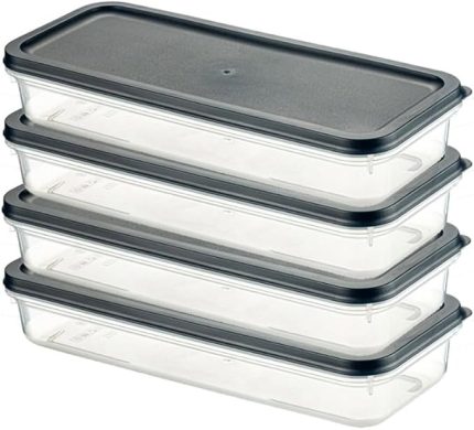 Home 4 Adet Buzdolabı Organizeri – PP Plastik Şeffaf ve Ayarlanabilir Saklama Kabı, Gıdaları Taze Tutan Fresh Box, Çok Amaçlı,Mikrodalga ve Bulaşık Makinesi Uyumlu (Gri, 1200 Ml)