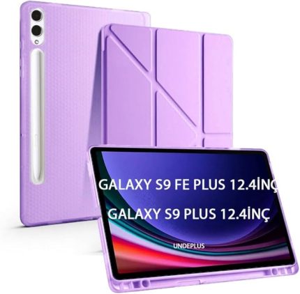 Galaxy Tab S9 FE Plus/S10 Plus için Kılıf Kalem Bölmeli Trifolding Case X610 X616 X820 X826 X828 Lila