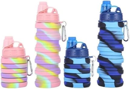 500 Ml Sızdırmaz Katlanabilir Portatif Silikon Su Matarası Taşınabilir Suluk (Mavi)