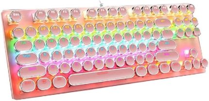 Leaven K550 Kablolu Pembe Klavye Daktilo Tarzı Su Geçirmez Led RGB Gökkuşağı Renler Mekanik Oyuncu Işıklı Klavye Ergonomik Tasarım Rahat Kullanım 150cm Kablo Uzunluğu Bilgisayar PC için (Pembe)