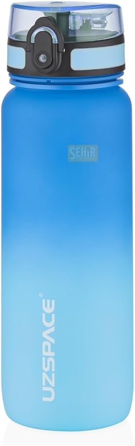 800ml Çift Renkli Sızdırmaz BPA İçermez Kilitlenebilir Kapaklı Motivasyonel Tritan Su Matarası (Lacivert-Açık Mavi)