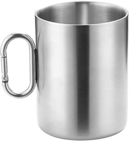Kamp Su Bardağı Paslanmaz Çelik Kahve Kupa Çay Bardağı Karabina Saplı Doomun