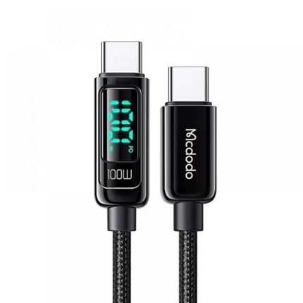 Ca-8820 Type-C To Type-C 100W Pd Dijital Ekranli Data-Şarj Kablosu 5A 1.2M, Siyah