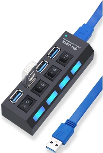 Wlue USB 3.0 Çoklayıcı Hub, 4 Port, Anahtarlı ve LED Işıklı, 50 cm Kablo