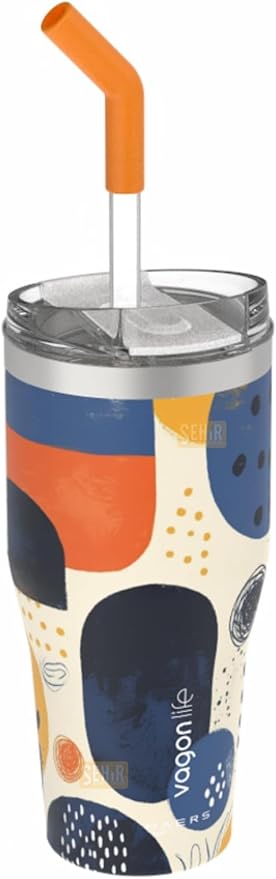 590ml Desenli Pipetli/Pipetsiz Çift Kullanım Tumbler Kahve Bardağı/Mug Paslanmaz Çelik Termos (Rainforest)