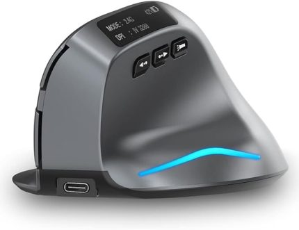 Bluetooth fare, LED ekranlı, kablosuz fare, şarj edilebilir, 6 tuşlu, 3200 dpi, dikey ergonomik fare, kablosuz oyun faresi, bilgisayar, Mac için, siyah