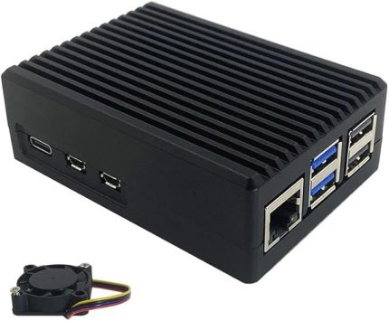Pi 5 için Dört Hatlı Fanlı Metal Alüminyum Kasa