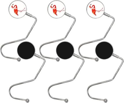 El Çantası Kancası - 6 Adet Taşınabilir Masa Kancası, El Çantaları, Cüzdan Kancası, Kadınlar ve Kızlar için Çanta Tutucu (Flamingo Baskı)
