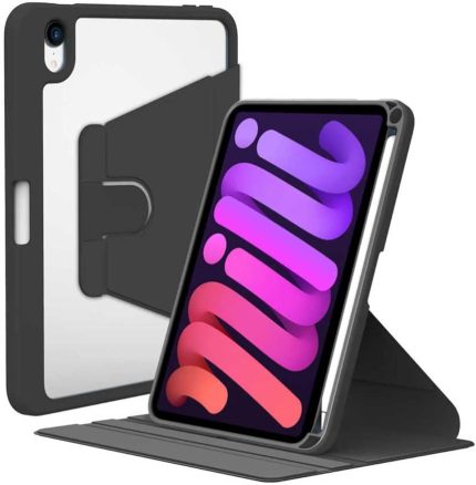 Ipad Mini 7 2024 ile Uyumlu Kapak Kalem Bölmeli 360 Dönebilen Kapaklı Kılıf, Siyah