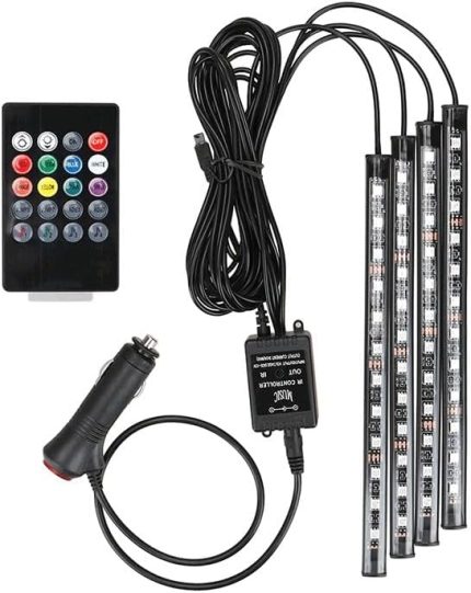 Altı Uzaktan Kumandalı 12 LED Aydınlatma Seti, Çeşitli Renkler, 12V, 6W, IP5 Su Geçirmez, Parlak ve Canlı Renkler, Sese Duyarlı Ambiyans Çakmaklık Girişli