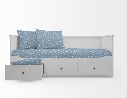 60x120 Lastikli Ranforce Bebek Çarşaf Takımı-Mavi Yıldızlı (Mavi / 60 cm)