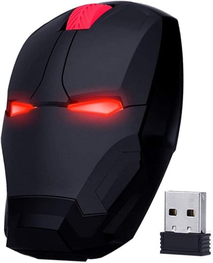 Iron Man Mouse 2,4 GHz Gürültüsüz Sessiz Bilgisayar Faresi, LED Dekor Işığı Masaüstü Dizüstü Bilgisayar Faresi Windows Mac için (Siyah)