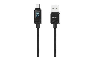 DLC5011A USB-A - Type-C Şarj Kablosu, 60W, Hızlı Şarj, 6A Yüksek Akım, 1 Metre, Naylon Örgülü, Dijital Göstergeli (Siyah)