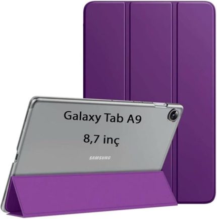 Galaxy Tab A9 8.7inç X110 X113 X115 X117 ile uyumlu Kılıf PU Deri Smart Standlı Case Mor