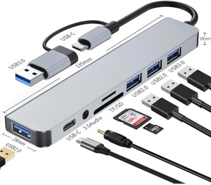 MT96 OTG Kablolu Çoklayıcı Type-C USB Girişli 8in1 Adaptör Hub Çoğaltıcı Kart Okuyucu Aux